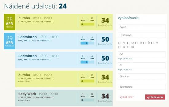 sportovní centrála, online rezervační systém