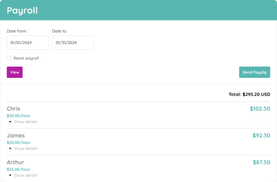 Swim school software with Payroll tracker