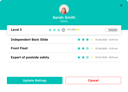 sportimea attendance tracking and student progress for swim teachers