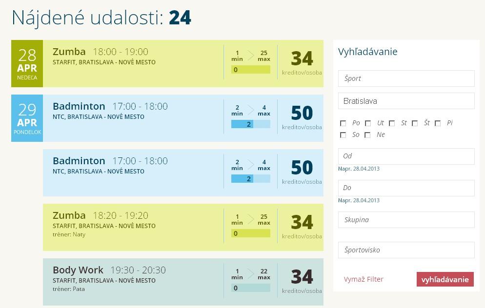 sportovní centrála, online rezervační systém